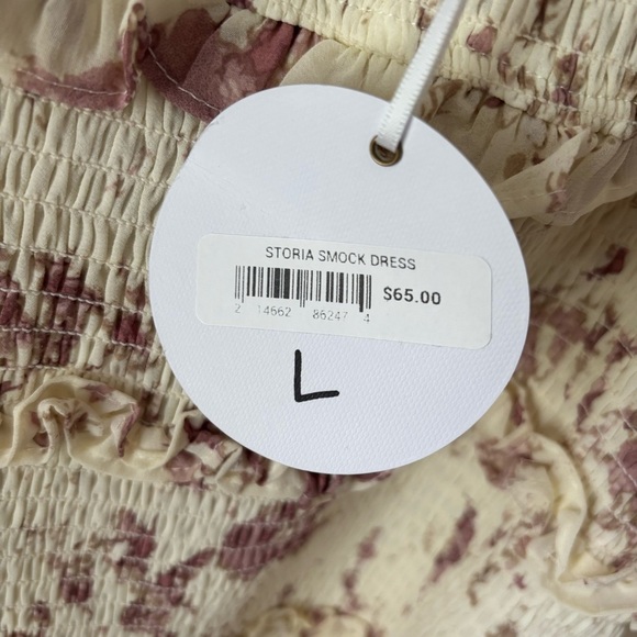 Storia Smocked Mini Dress Ruffle Cream & Pink Tie Dye Sleeveless Size Large - Picture 4 of 8